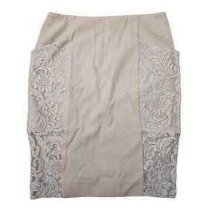Thomas Wylde NWT Lace Skirt Knee Length Pencil Crochet Beige Semi Sheer 8